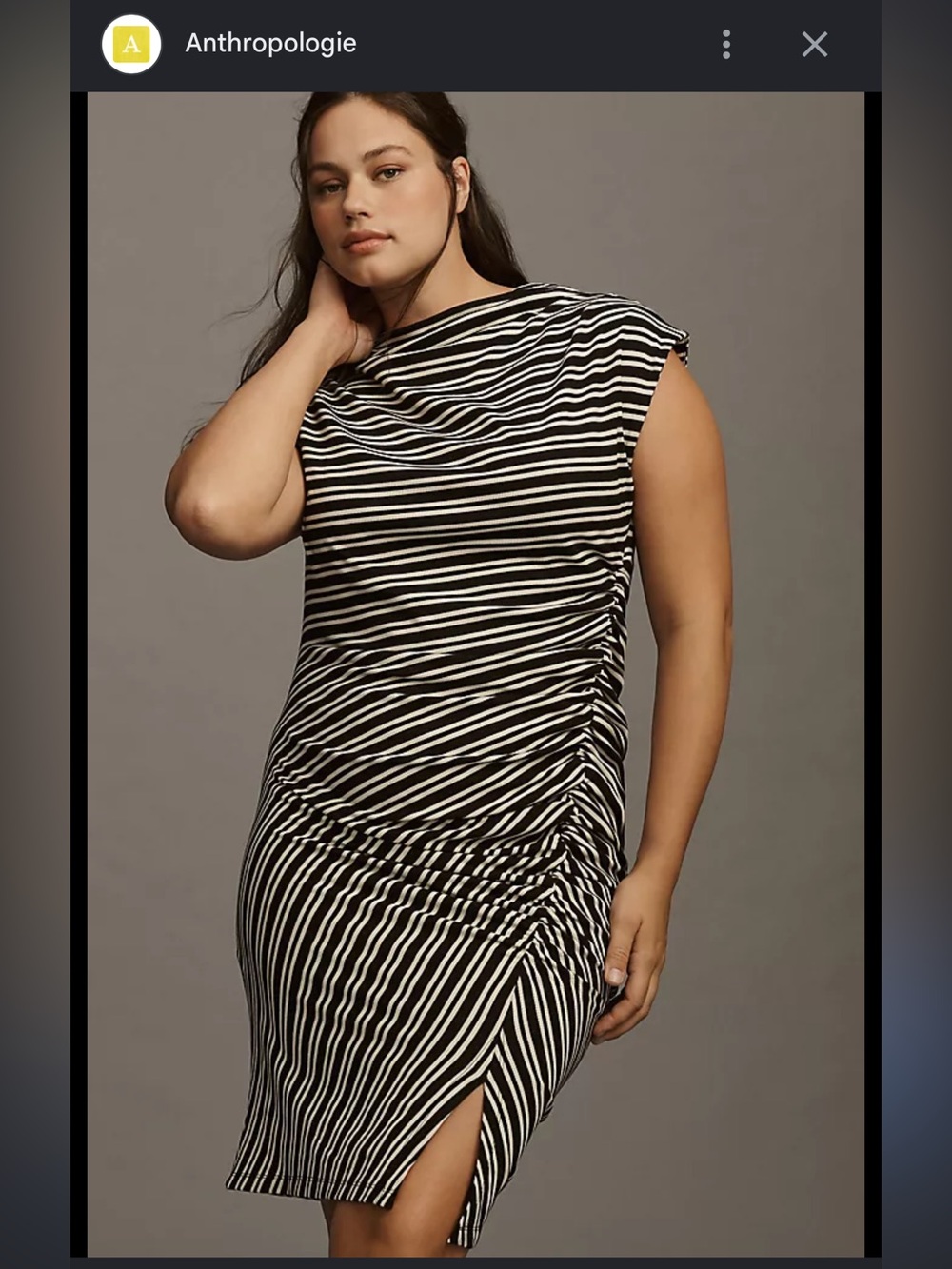 Anthropologie Black and White Striped Mock-Neck Midi Dress